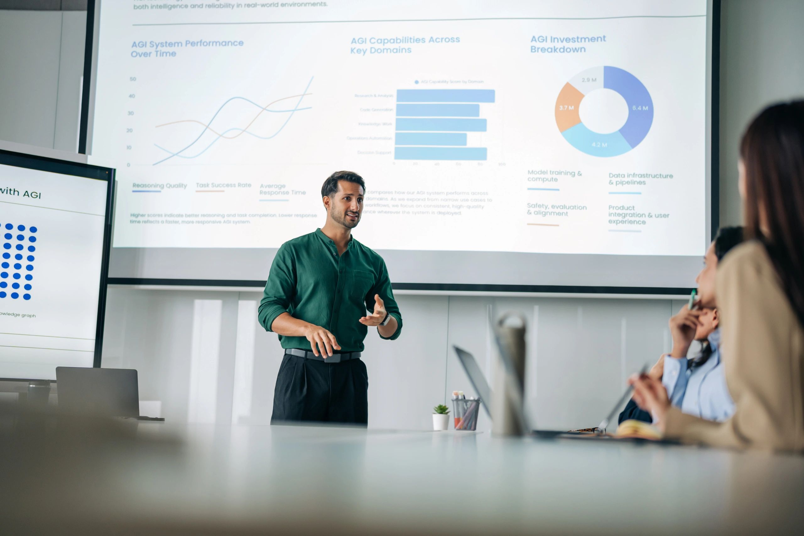 Business professional presenting analytics in an office